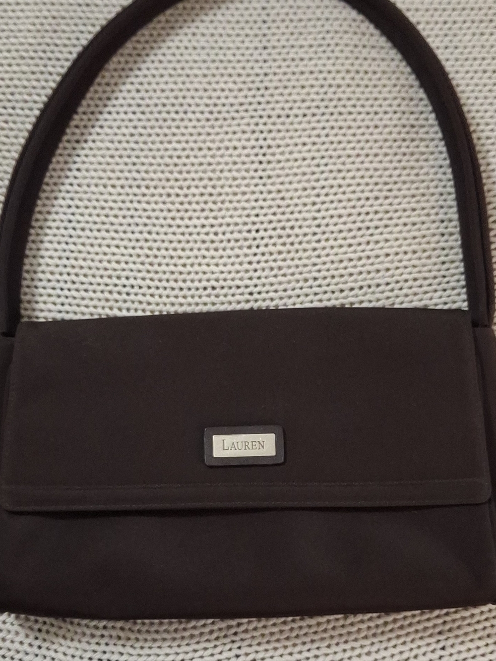 Lauren Ralph Lauren Dark Brown Shoulder Bag with Logo Plaque Accent